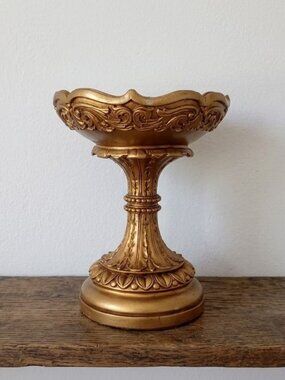 Vtg 1963 Statuary Corp 12" Gold Pedestal Bowl Compote Planter Hollywood Regency
